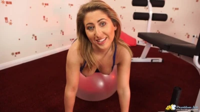 Sexy Brunette at the Gym is Unaware TITTIES are Falling out of her Vest Top!