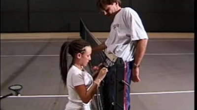 Young Cute Brunette with Dreadlocks Takes some Lessons of Tennis with Lusty Coach