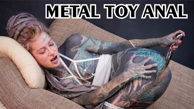 Tattoo Girl Masturbating with BIG STEEL TOY, ANAL Masturbation, Gape, Alternative, Goth